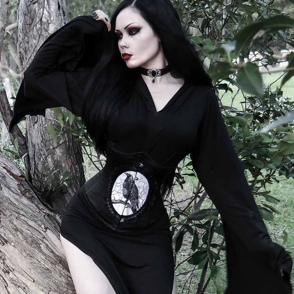 Dark Raven underbust met raaf in cameo zwart - Gothic Fantasy